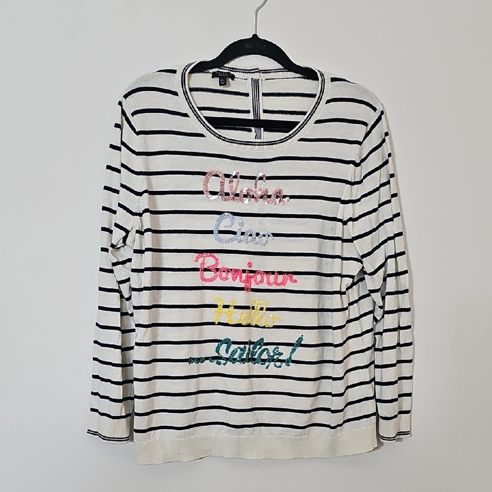 Talbots Black and White Striped Sailor Sweater